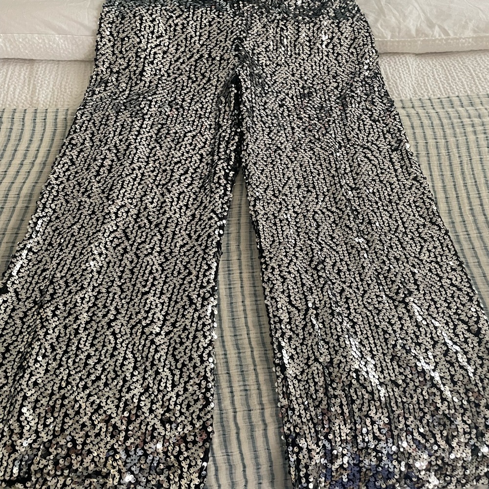 Maeve Silver Sequin Cropped Pants